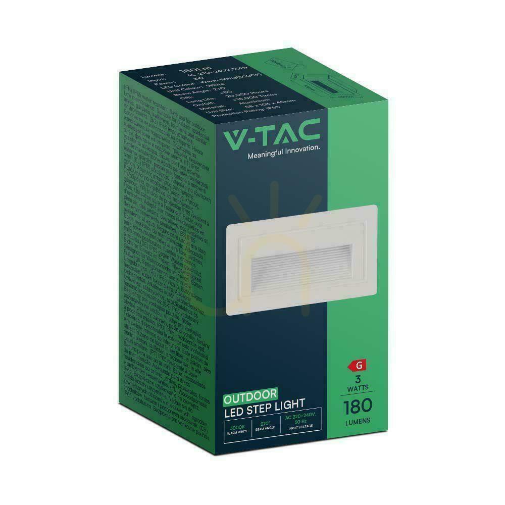 View V-TAC 3W LED Rectangle Stair Luminaire White 230V VT-1130 3000K 180lm V-TAC 3W LED Rectangle Stair Luminaire White 230V VT-1130 3000K 180lm
