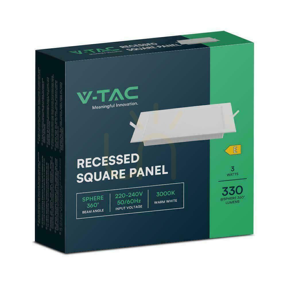 Show V-TAC LED Panel Recessed Premium Downlight 3W Square 90x90 VT-61003 6500K 330lm. V-TAC LED Panel Recessed Premium Downlight 3W Square 90x90 VT-61003 6500K 330lm.