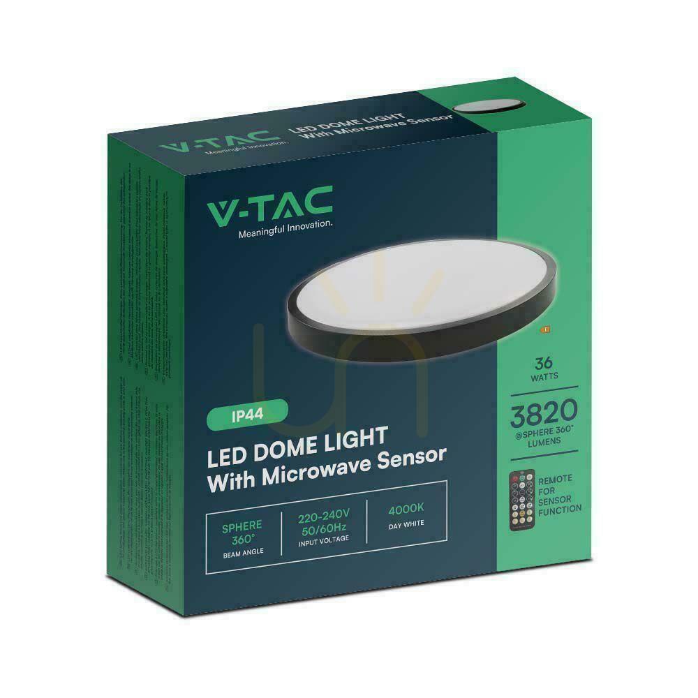 Display Plafond V-TAC 36W LED Round 42cm Surface Mounted Pilot Motion Sensor IP44 Black VT-8630S 4000K 3820lm Plafond V-TAC 36W LED Round 42cm Surface Mounted Pilot Motion Sensor IP44 Black VT-8630S 4000K 3820lm