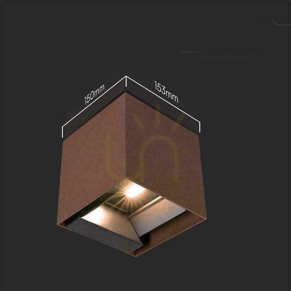Show Solar V-TAC 9W LED COB Adjustable Bronze Corten Cube 15x15cm IP65 VT-11109 4000K 860lm wall luminaire. Solar V-TAC 9W LED COB Adjustable Bronze Corten Cube 15x15cm IP65 VT-11109 4000K 860lm wall luminaire.