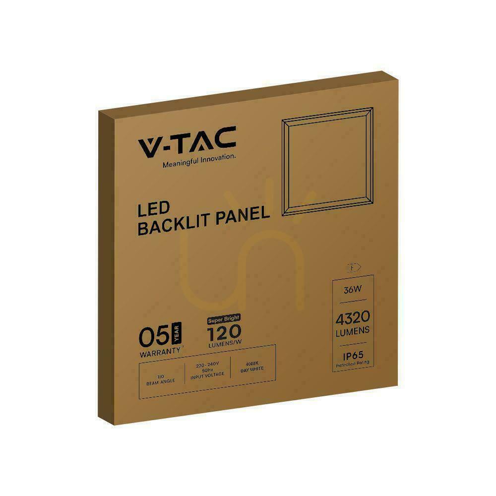 Preview LED Panel V-TAC 36W 600x600 LED Backlight Hermetic IP65 120Lm/W VT-6235 6500K 4320lm 5 Years Warranty LED Panel V-TAC 36W 600x600 LED Backlight Hermetic IP65 120Lm/W VT-6235 6500K 4320lm 5 Years Warranty