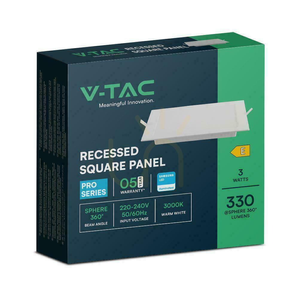 Show V-TAC 3W LED SAMSUNG CHIP Recessed Panel Square 90x90mm VT-61003SQ-S 6500K 330lm V-TAC 3W LED SAMSUNG CHIP Recessed Panel Square 90x90mm VT-61003SQ-S 6500K 330lm