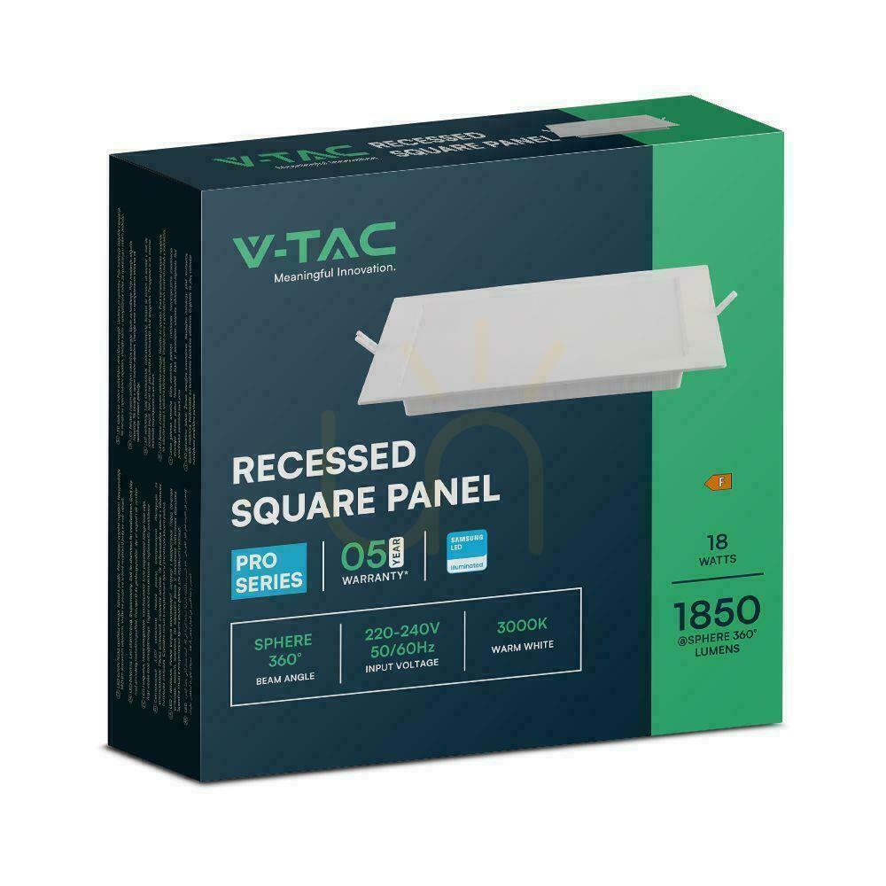 Show V-TAC 18W LED SAMSUNG CHIP Recessed Panel Square 220x220mm VT-61018SQ-S 4000K 1980lm V-TAC 18W LED SAMSUNG CHIP Recessed Panel Square 220x220mm VT-61018SQ-S 4000K 1980lm
