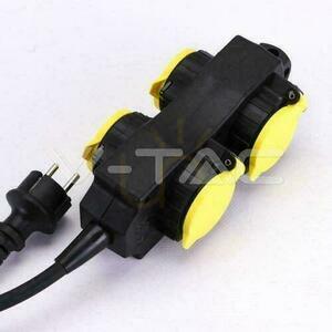 V-TAC Garden Extension Cord 4 Sockets with flip cover 3m, Illuminated Switch, IP44 Black/Yellow Schuko VT-1124-3 small 1
