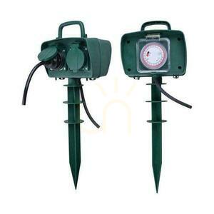 V-TAC Garden Sockets 2 Sockets 3m, Pin in, IP44 Schuko, TIMER VT-1112-3 small 0