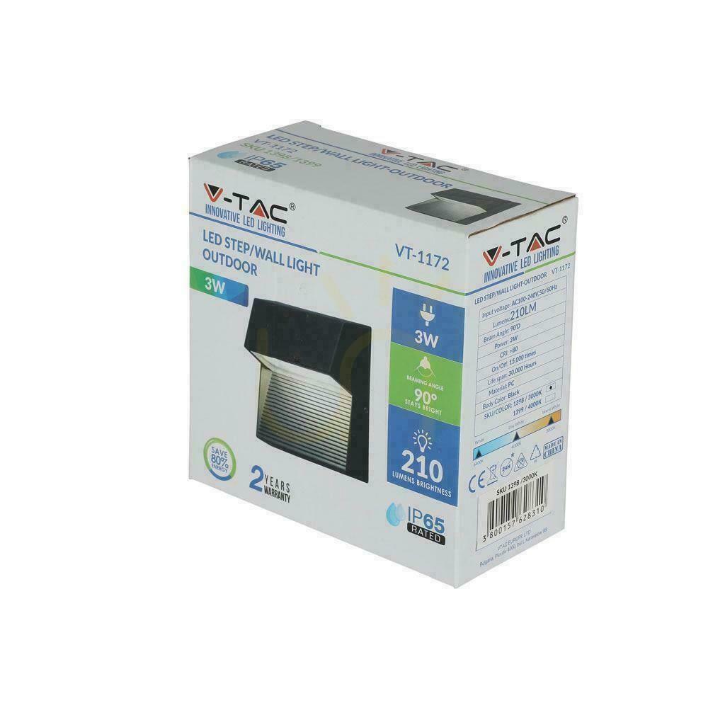 Preview Wall Mounted 3W LED V-TAC Black Square 230V IP65 VT-1172-B 3000K 210lm. Wall Mounted 3W LED V-TAC Black Square 230V IP65 VT-1172-B 3000K 210lm.