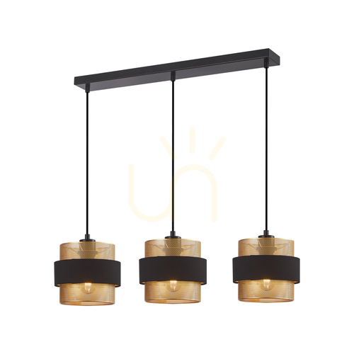 Check Italux Pendant Light Gold Black 3-Light E27 Steel Fabric PND-27467-3-BK-GD
