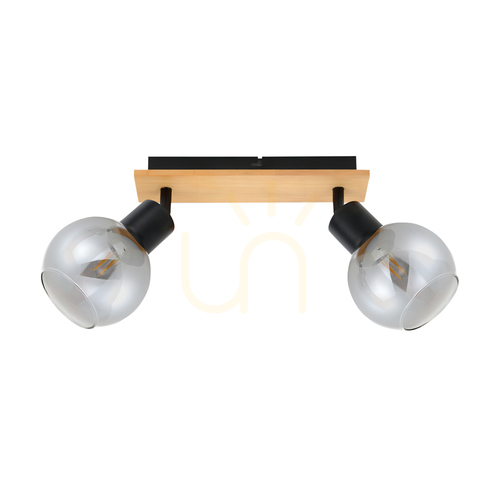Check Italux 2-Point E27 Black Smoked Glass Wood Spotlight SPL-67535-2-BK-WO