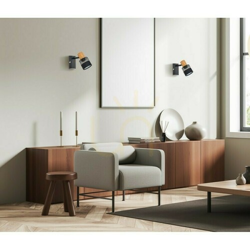 Check Italux Coletta SPL-90110-1 wall spotlight, black with wood, 1 × E14