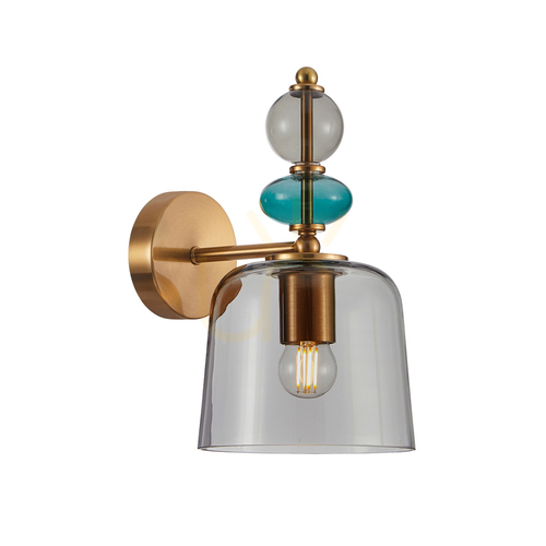 Check Italux Brass Smoky Glass Wall Sconce E27 28.5 cm WL-27092B-MC-BRO