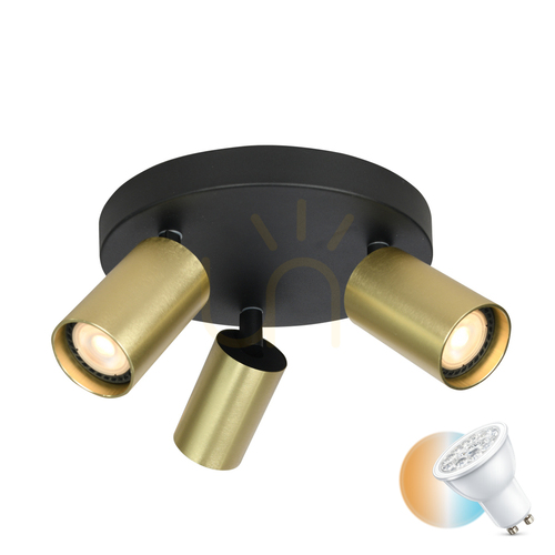 Check Italux Black 3-Light GU10 Spotlight SPL-23436-3R-BK-BRSS