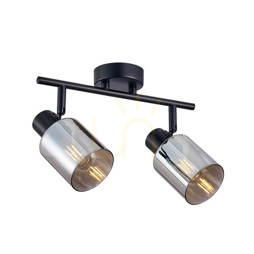 Check Italux Spotlight 2x E14 Black Grey Glass Steel 28 cm SPL-65342-2-BK-SG