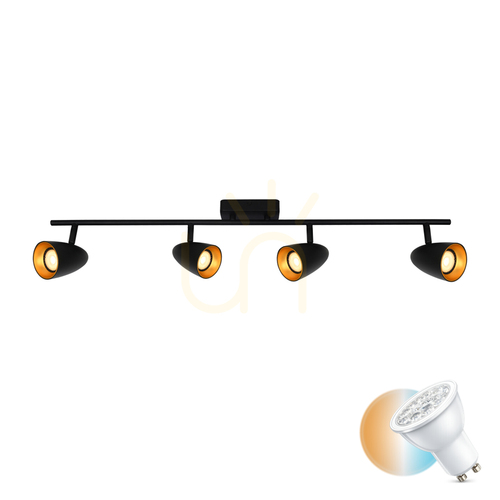 Check Italux Tino Black 4-Light GU10 LED Spotlight SPL-36748-4-BK-GD
