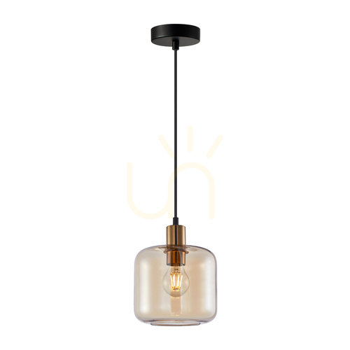 Check Italux Gold Amber Glass Pendant Light E27 18 cm PND-29257A-1-BRO-AMB