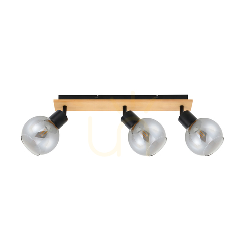 Check Italux Black 3-Light Spotlight E27 Steel Glass Wood SPL-67535-3-BK-WO