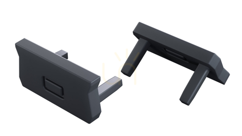 Check ABS end cap with push-out opening for LUMINES Design+ atom profile, Rock Anthracite RAL 7016, 2-in-1