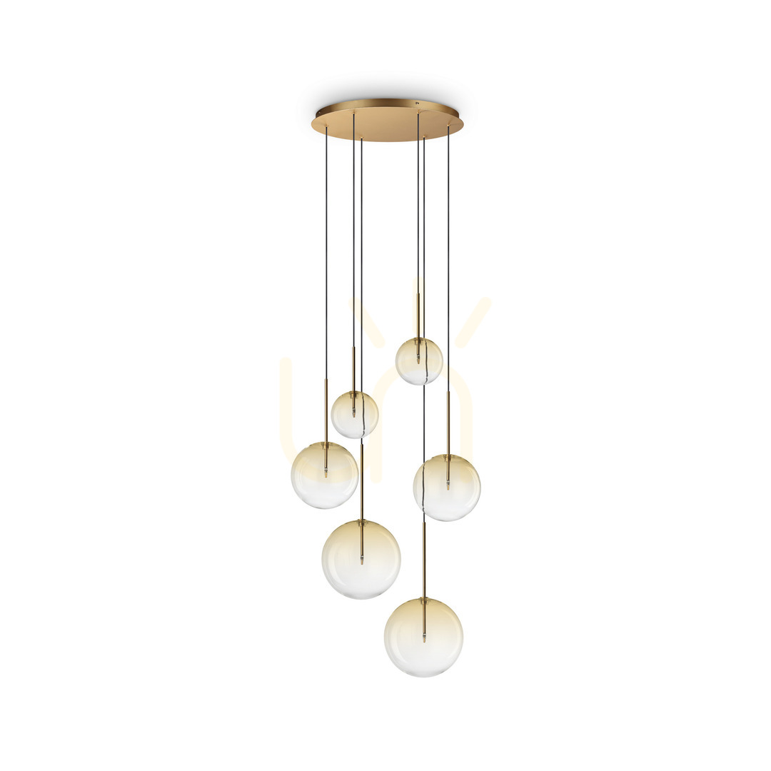 Pendant Light Ideallux Equinoxe SP6 Ambra Sfumato Chrome Glass 65 cm 345406
