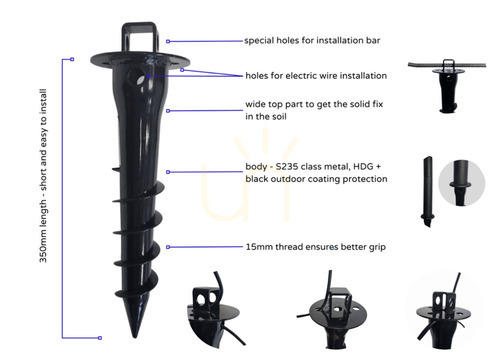 Check Screwed strong steel foundation for garden lamps 37cm - quick installation