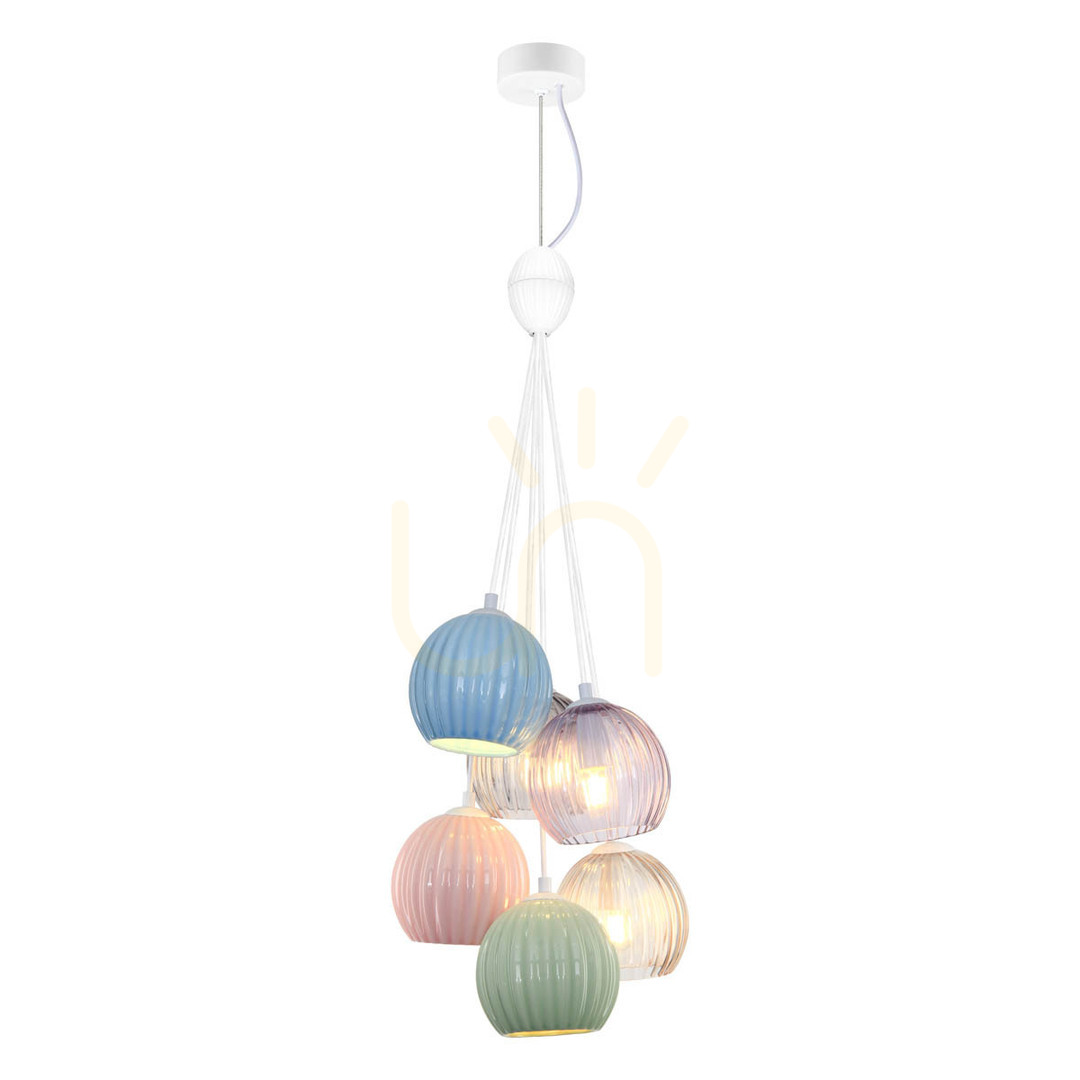 Italux 6-Light E14 Pendant Lamp White Glass Ceramic PND-94794-6B-MLTI