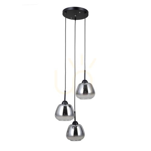 Check Italux Felis Pendant Light Black Smoky 3xE27 Metal Glass PND-40824-3-BK