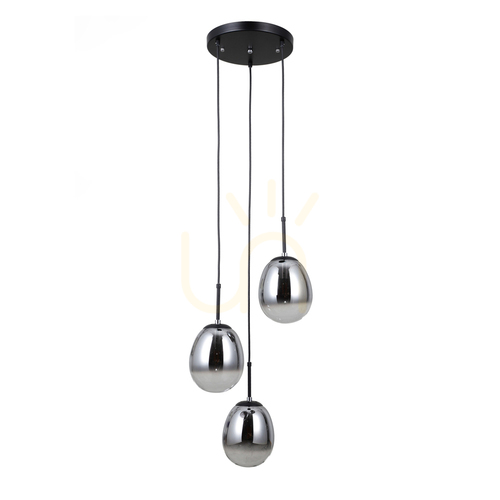 Check Pendant Light Italux Meolo Black Smoky Glass E14 3-Light PND-40825-3-BK