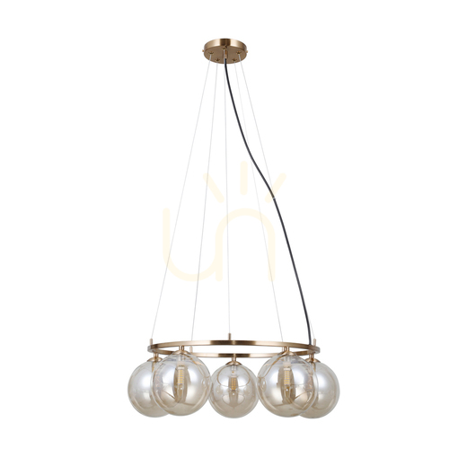 Check Italux Molite 5-Light Amber Glass G9 Pendant Lamp PND-1098-5R-HB