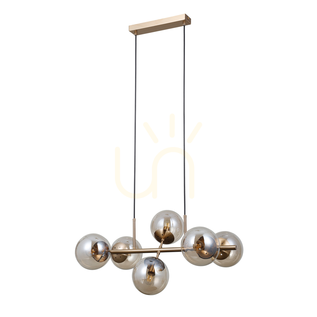 Italux Pendant Light Gold Amber 6-Light E14 Metal Glass PND-1098-6-HB