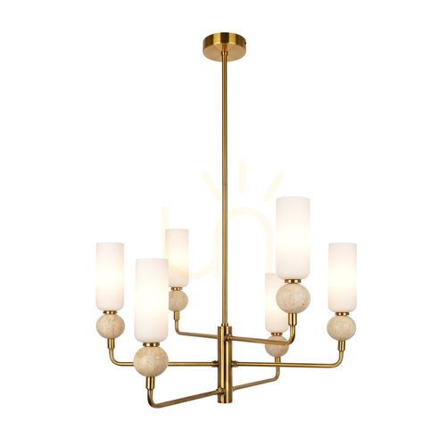 Check Italux Santos 6-light G9 gold/beige pendant light, Ø55 cm, PND-95331-6-BRSS