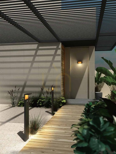 Check Mantra RUKA 6770 outdoor wall light, dark grey with wood-effect panel, LED 13 W, 3000 K, IP65
