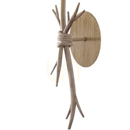 Check Mantra Sabina 6180 E27 wall light with beige fabric shade and wood-effect finish