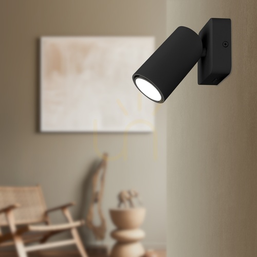 Check Mantra SAL 6714 matt black wall spotlight, 1×GU10, with switch