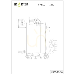 Mantra SHELL 7260 LED chandelier, gold, 86 cm, 3000 K small 7