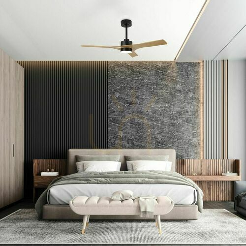 Check Mantra THAI 8716 ceiling fan with LED light, black / wood effect, 122.1 cm