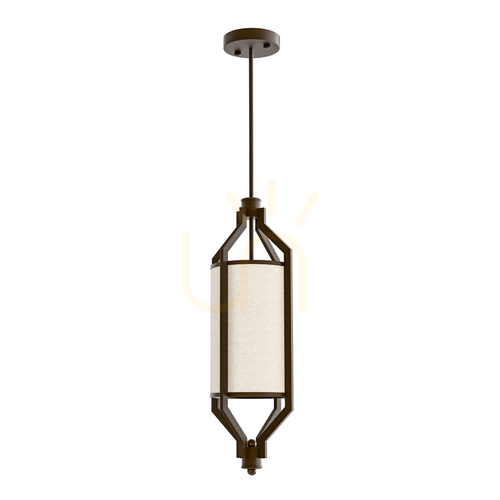 Check Zundo Pendant Light by Open Design Highlights, Dark Brown Beige Metal Fabric 200 mm