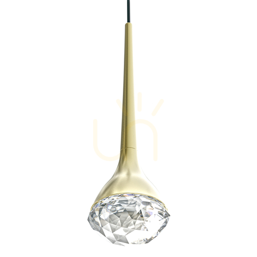 Check Crima pendant light by Open Design Highlights, transparent crystal, satin gold, 3000K, 6W