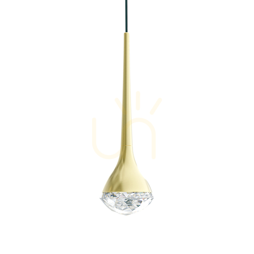 Check Crima pendant light by Open Design Highlights, transparent crystal, satin gold, 3000K, 6W