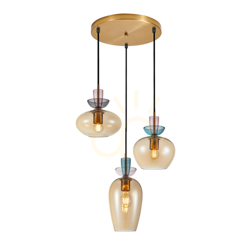 Check Italux Pendant Light 3xE27 Amber Glass Gold 45 cm PND-31882-3A-GD-AMB