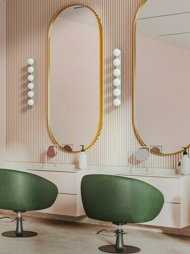 Check Wall Lamp Open Design Highlights Merino Opal White Chrome IP44 6-Light 590 mm