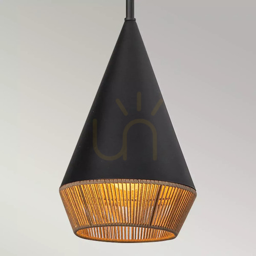 Check Daphne small pendant lamp - 1 light source - Matte black and natural rope Elstead