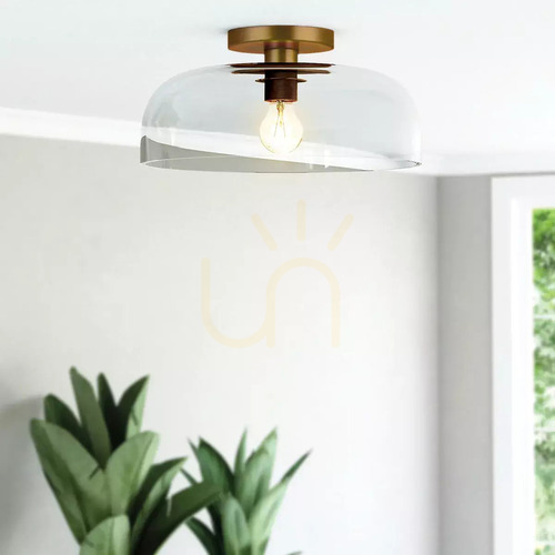 Check Sylvia semi-flush ceiling light with glass shade - 1 light source - brushed gold Elstead