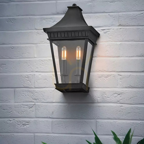 Check Chapel Hill Outdoor Half Wall Lantern - 2 Lights - Museum Black Elstead
