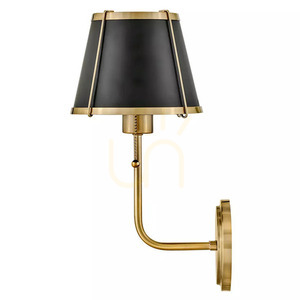 Clarke Wall Light with Pull Switch - 1 light source - Warm Brass, black shade Elstead small 1
