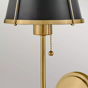 Clarke Wall Light with Pull Switch - 1 light source - Warm Brass, black shade Elstead small 2