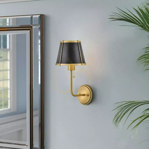 Clarke Wall Light with Pull Switch - 1 light source - Warm Brass, black shade Elstead small 5