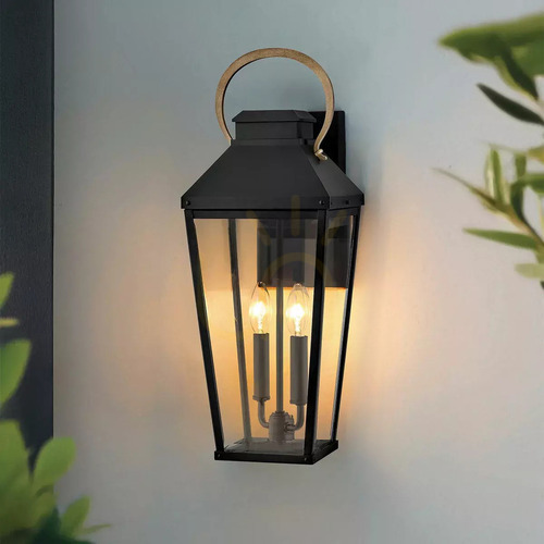 Check Dawson large wall lantern - 2 light sources - Black, burnished bronze Elstead