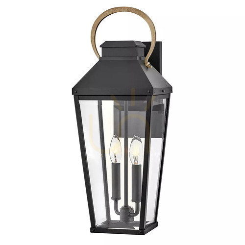 Check Dawson large wall lantern - 2 light sources - Black, burnished bronze Elstead
