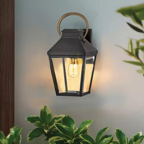 Check Dawson medium outdoor wall lantern - 1 light source - Black with Burnished Bronze Elstead
