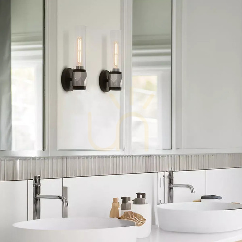 Check Ellison wall light - 1 light source - black with brushed nickel Elstead