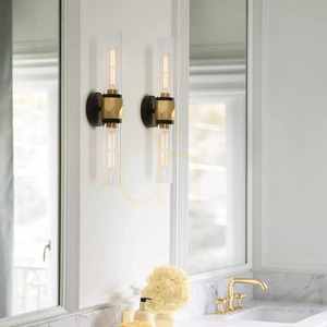 Ellison IP44 wall light - 2 light sources - black and Heritage Brass Elstead small 6