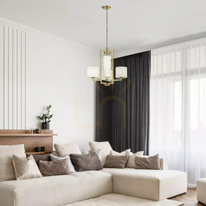 Hampton chandelier - 4 light sources - Brushed brass, linen shades Elstead small 4